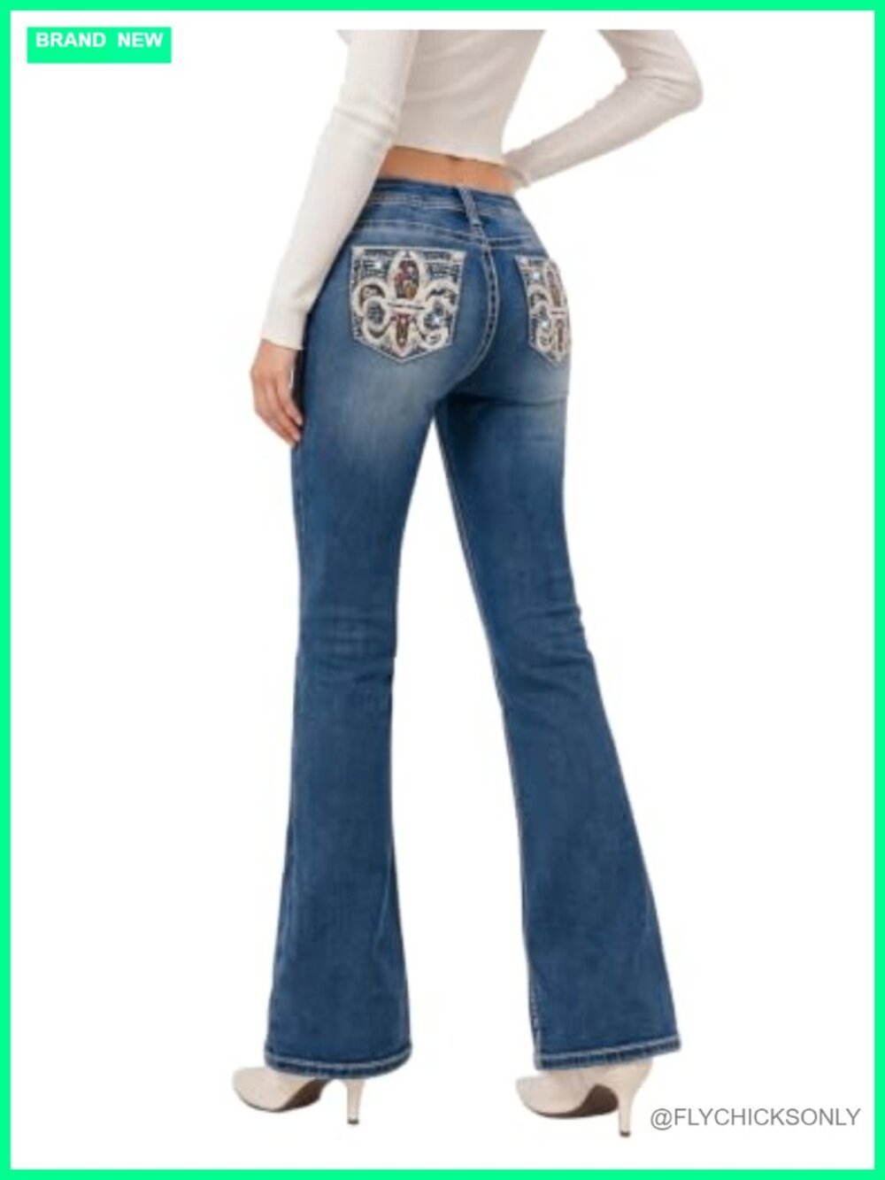Womens Flare Jeans Low Rise Bootcut Denim Pants with Pockets
